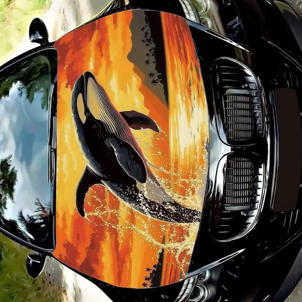 

Jumping Killer Whale Car Hood Decal,Self-Adhesive Waterproof PVC hood Sticker,Decor Scratch Resistant Protect,Auto Accessories