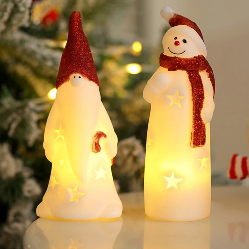 Snowman Santa Holiday Night Lamp Easy Installion Safe for Children Seasonal Tabletop Centerpiece C7AC