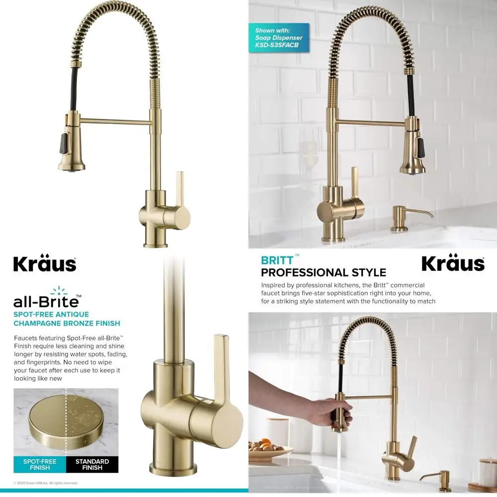 Kraus Britt Spot-Free Antik-Champagner-Bronze-Küchenarmatur im kommerziellen Stil, Modell KPF-1690SFACB