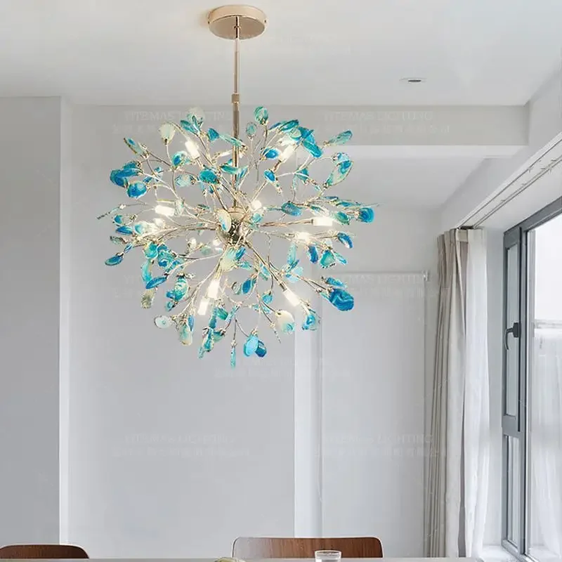 Modern led Chandelier  Colorful   Agate Blue Green  Purple Pink Agat  Living Room Decor Light   Kids Ceiling