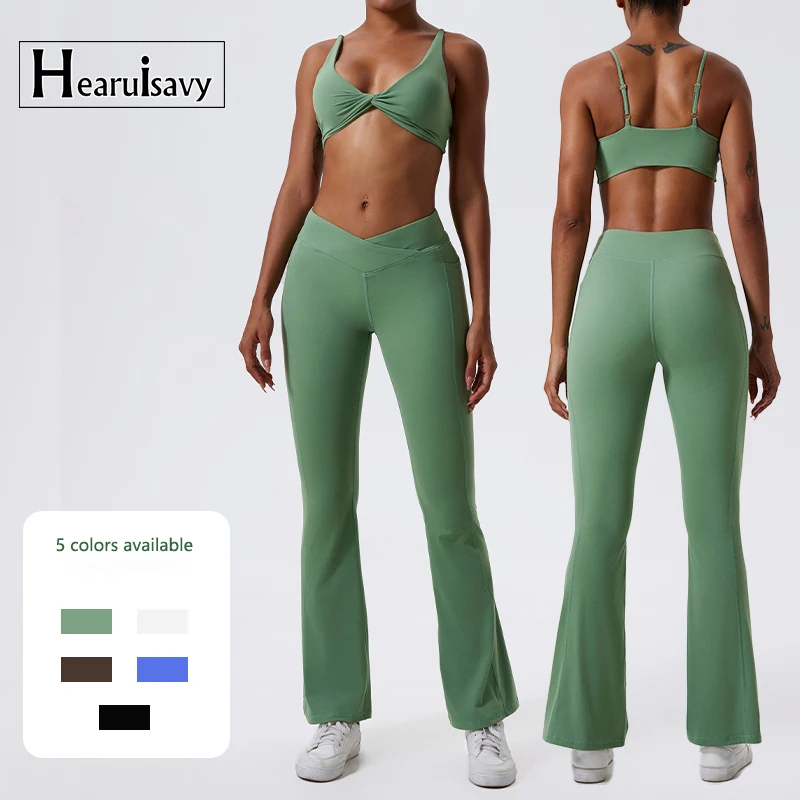 

Super Soft Fabrics 2 Pieces Sports Set Women Gym Set Tracksuit Yoga Bra Running Workout Yoga Suit High Waist Flared Pants Women