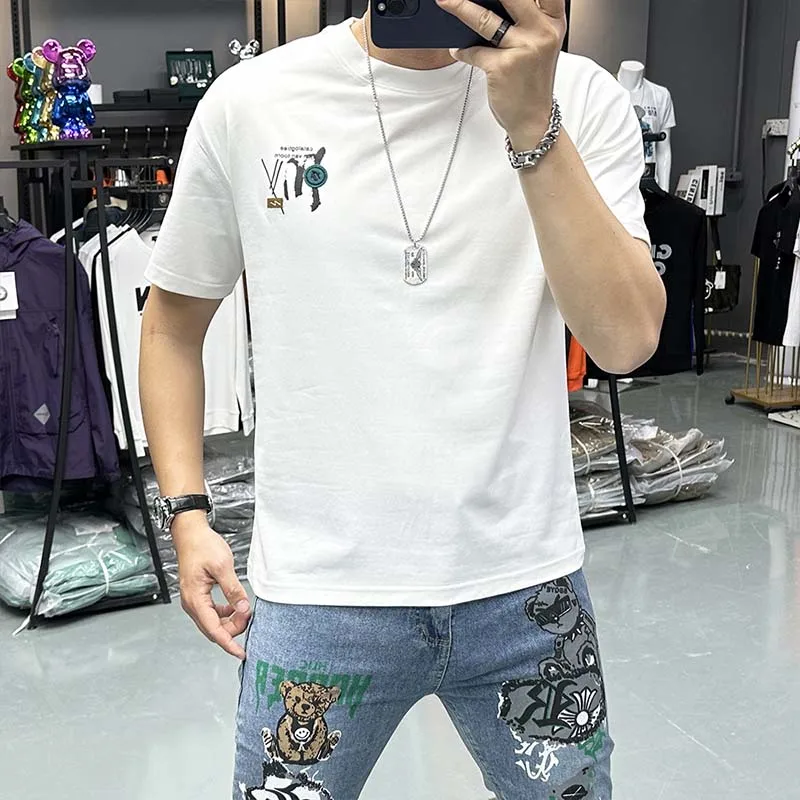 Short Sleeved T-shirt Men's Summer Fashion Loose Beautiful Cotton Tees Causal Daily Wear Top Embroidery Design Fat Man Clothing