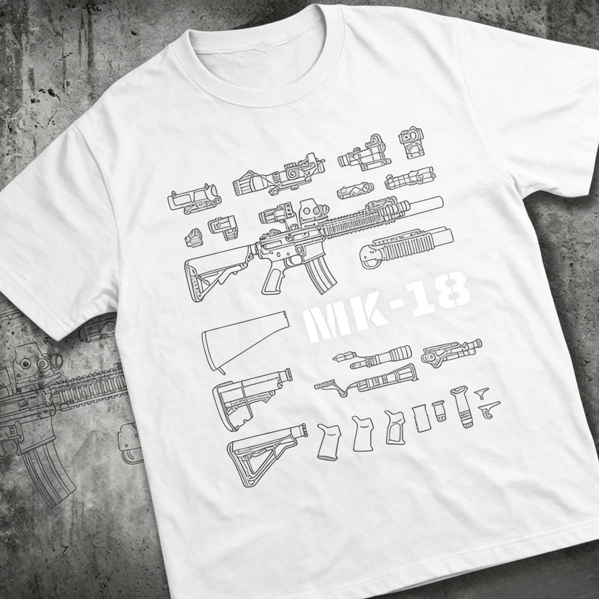 Family Matching T‑Shirt Black Tactical Gear Blueprint Line‑Art Exploded Mechanical Structure Front Print Streetwear Sleeve Tee