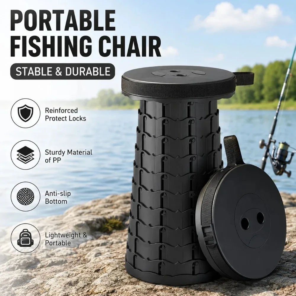 Black Portable Fishing Chair Lightweight Foldable Camping Seat with Carry Bag Durable Outdoor Comfort for Anglers