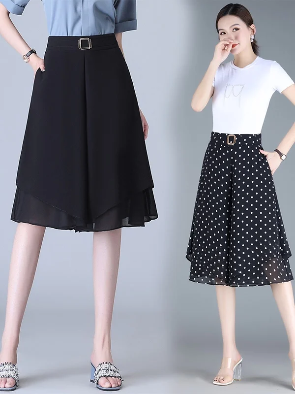 High Waist Wide Leg Seven Inch Pants Women's Summer 2026 New Style Loose Thin Casual Skirt Pants Double Layer Lightweight