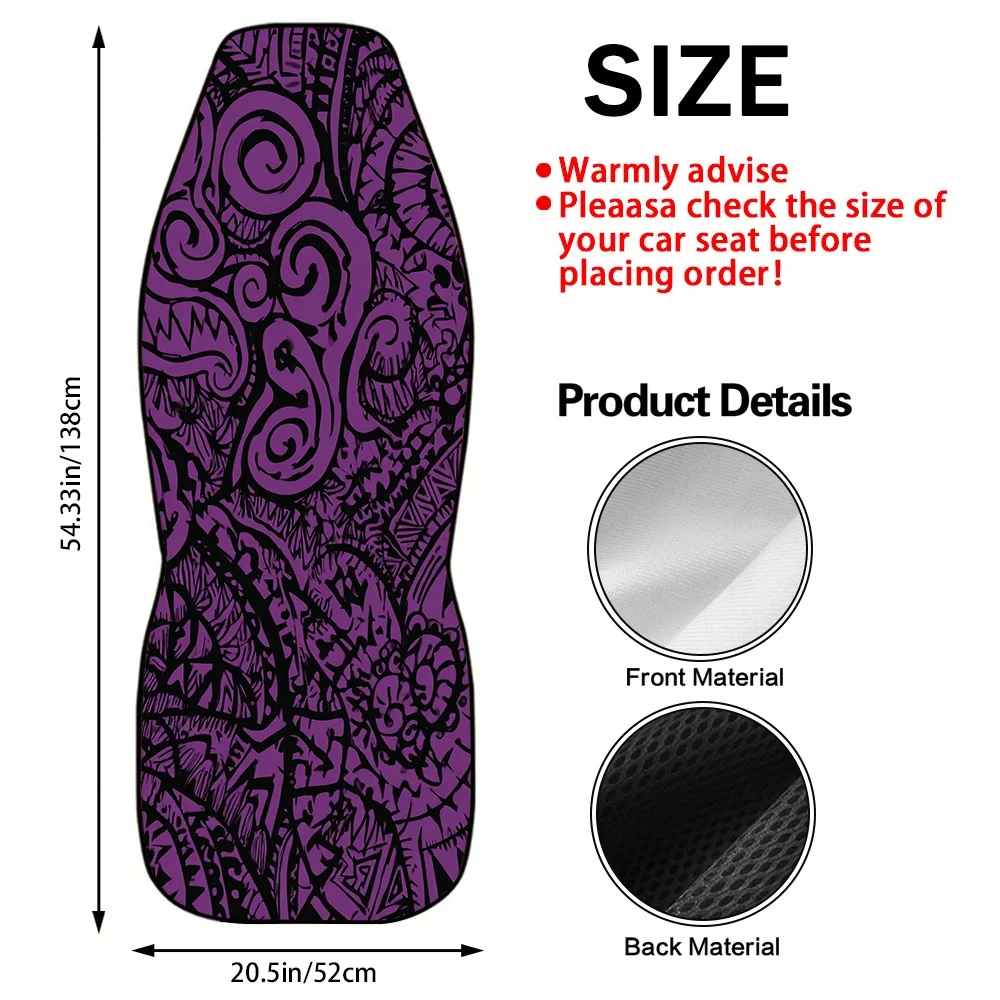 2pcs Halloween Purple Tribal Swirls Graphic Car Seat Covers, Fashionable Auto Interior Additions, Easy Installation And Removal,