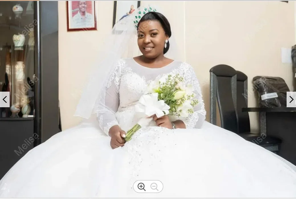 Customized Scoop Neckline Long Sleeves Lace Wedding Dresses Sweep Train Vestido De Noiva 2022 African Bridal Gowns