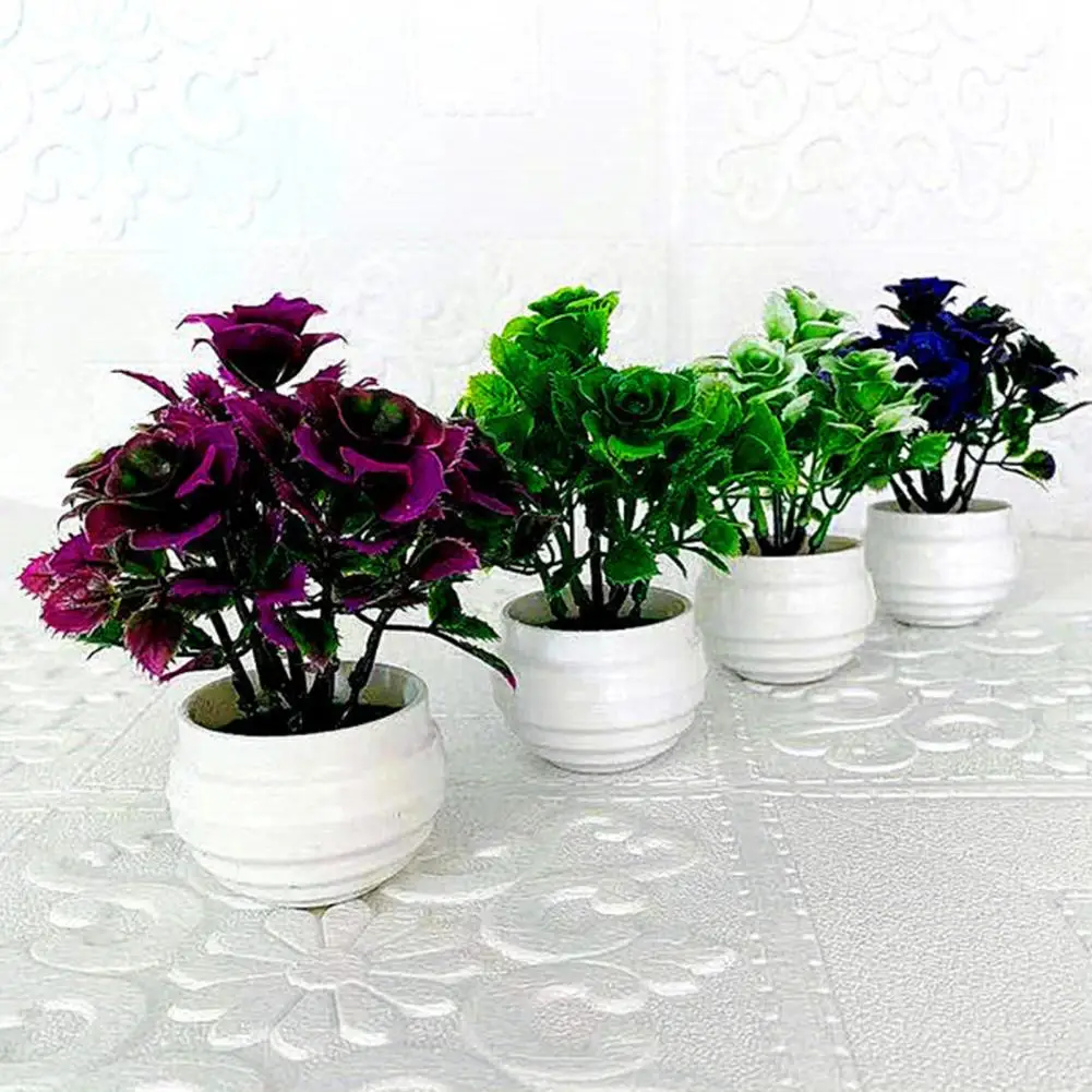 Plastikowe sztuczne rośliny nie blaknąca symulacja Bonsai 1 zestaw sztuczne drzewko Bonsai chińska róża rośliny fałszywe Bonsai do dekoracji