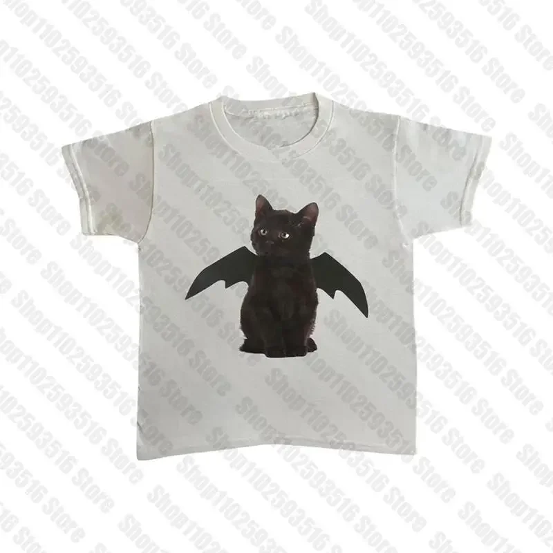 

Aesthetic Women Funny cat graphics T-Shirt Goth Crop Top Sreetwear Grunge Baby Tee Vintage Casual Short Sleeve Y2k Clothes Punk
