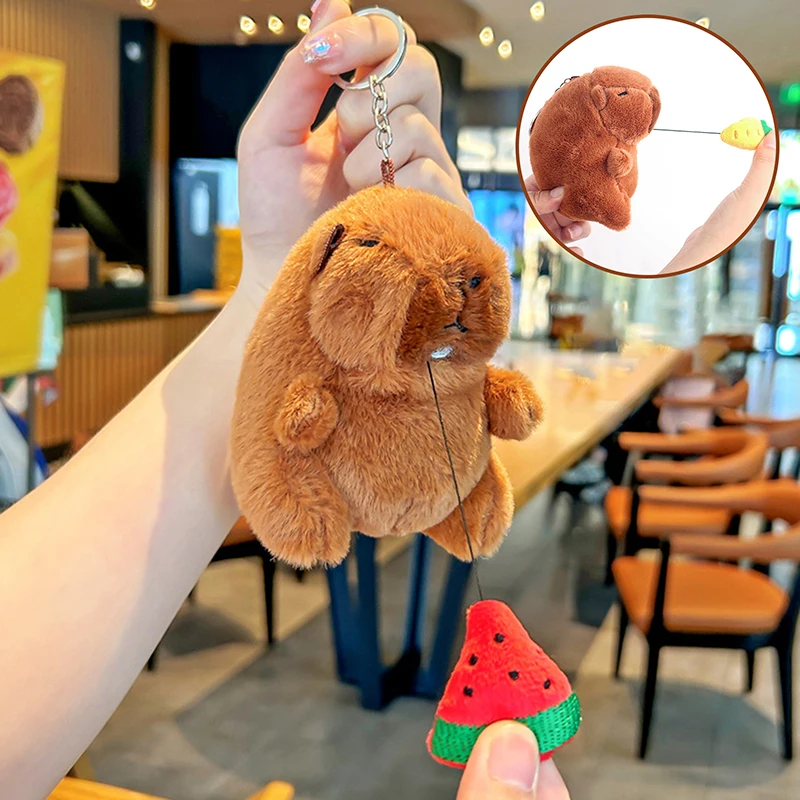 1PC Pluizige Dier Pop Tas Decoratie Cartoon Schattige Pluche Capybara Sleutelhanger Snot-Pulling Simulatie Capybara Hanger Accessoires