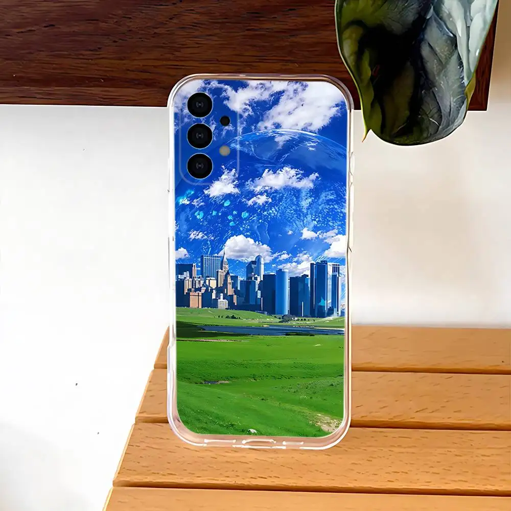 Funda de teléfono Frutiger Aero estilo azul para Samsung S30,S25,S24,S23,S21,S22,S20,S10,5G,FE,lite,PIus, funda Ultra transparente