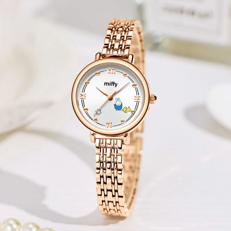 ساعة ميفي النسائية بحزام ذهبي وردي ومينا كرتونية لطيفة ونمط نجمة، هدية رومانسية عصرية وكاجوال للفتيات #4