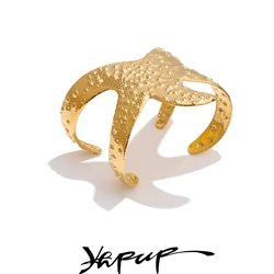 Yhpup 65mm Ocean Style Statement Starfish Cuff Wide Bracelet Bangle Metal Hammer Arrivals Stainless Steel Stylish Unique Jewelry