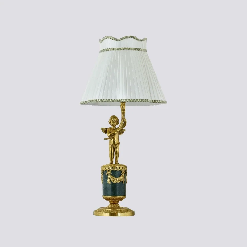 

Bedside table lamp French full copper living room bedroom retro European dewaxing angel lamp