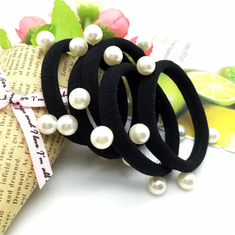 10Pcs/pack  Black Child Kids Hair Holders Cute Pearl Rubber Hair Band Elastics Accessories Girl Women Charms Tie Gum