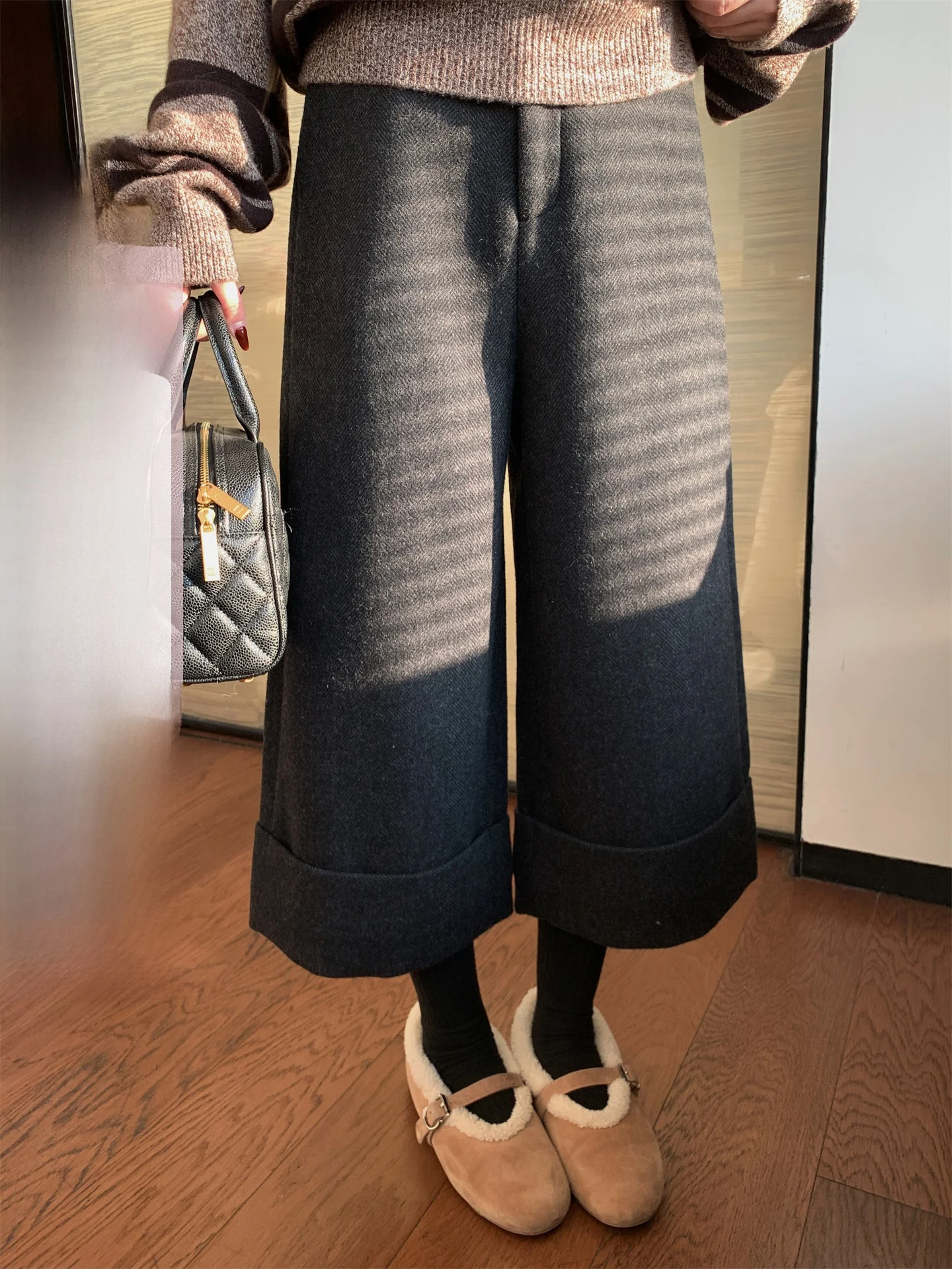 

Wang's Casual Woolen Wide Leg Pants Women's Loose Straight Cut Winter Fashion Slimming Long Trousers Versatile Casual Pants