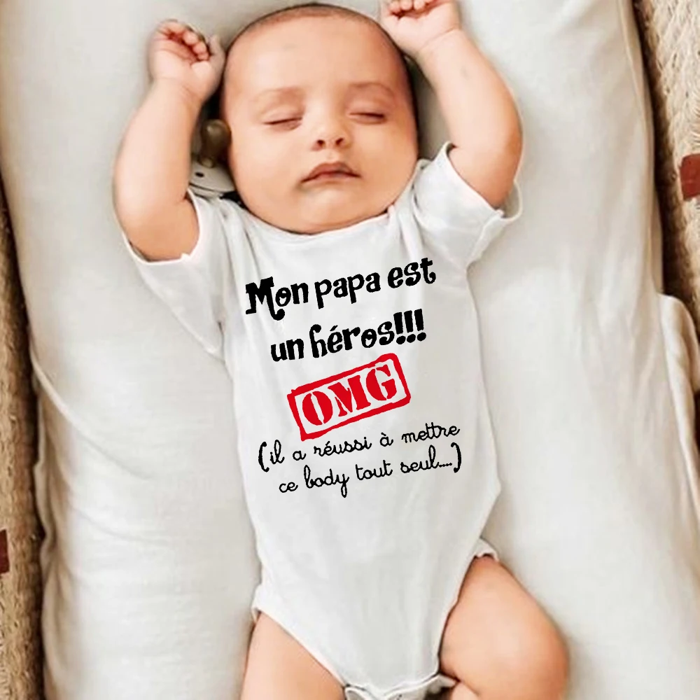 

My Dad Is A Hero French Print Baby Romper Funny Infant Short Sleeve Bodysuit Boys Girls Summer Clothes Toddler Jumpsuit Dad Gift