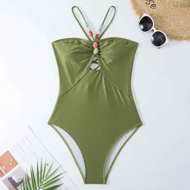 The New Solid Color One-piece Swimsuit for Women Has A Retro Belly Cover for Slimming