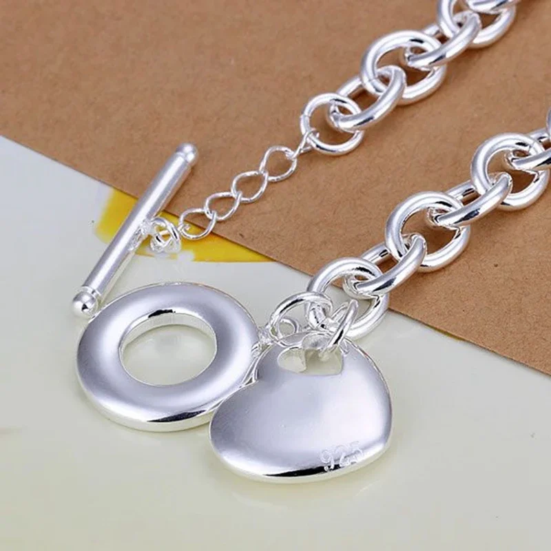 

925 Sterling Silver Romantic Heart Pendant Bracelet for Women Popular Wedding Party Christmas Gift Fashion Jewelry