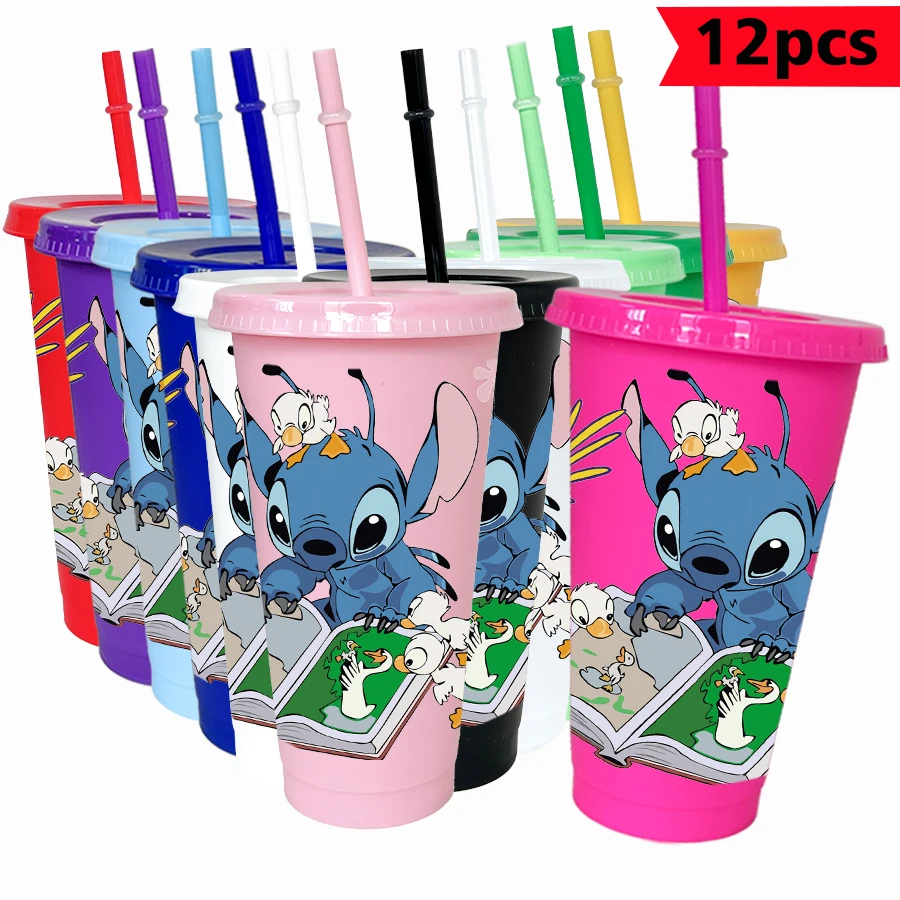 

12 шт./лот Disney Stitch Reading 26 унций красочный пластиковый стакан для дня рождения, посуда для напитков, чашка для сока, кофе