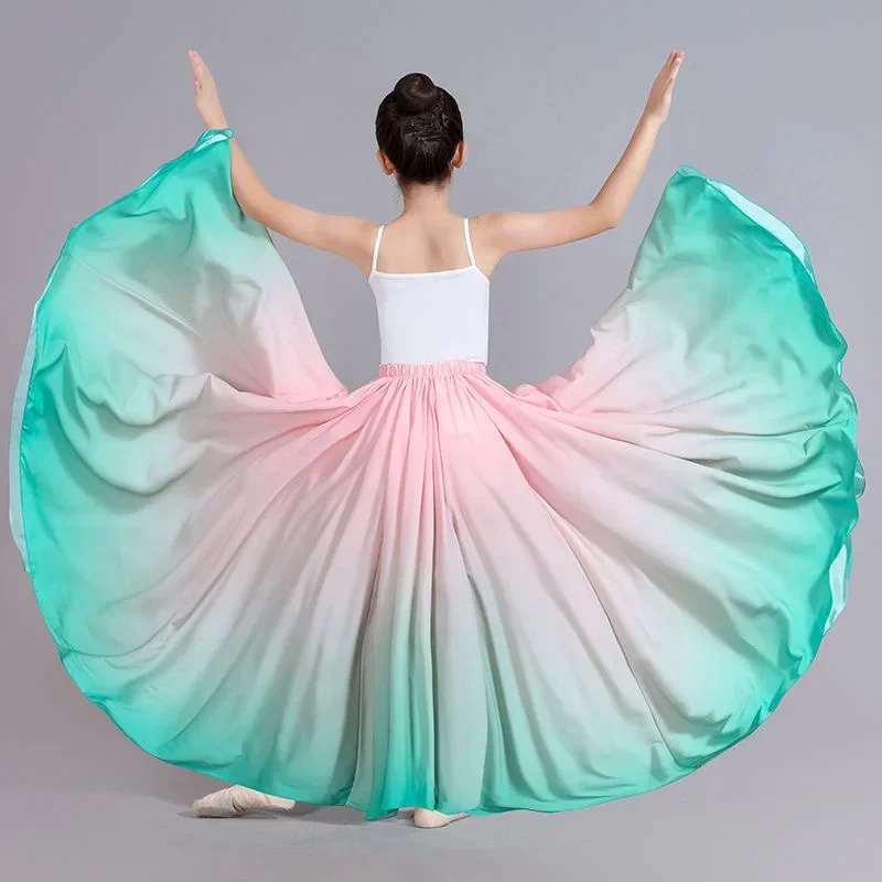 Dance Skirts For Kid Girl Flamenco Dance Performer Gradient Stage Performance Classical Dance Practicing Skirt