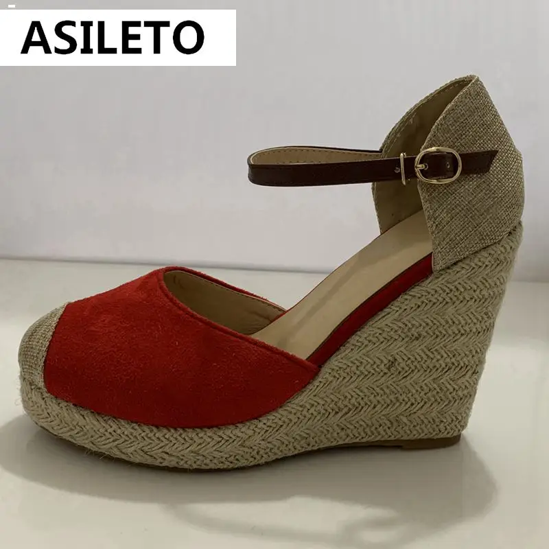 ASILETO, alpargatas para mujer, sandalias con cuña para mujer, tacones altos, plataforma, sandalia con correa tejida bohemia, zapatos de tacón rojos, talla 34-43 A2096