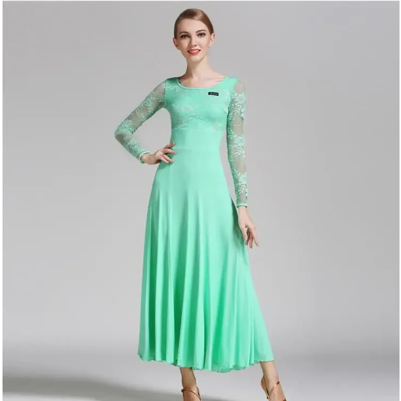 

Ballroom Lace Women Stage Waltz Modern Dress Tango Mint Green Women Stage Spring