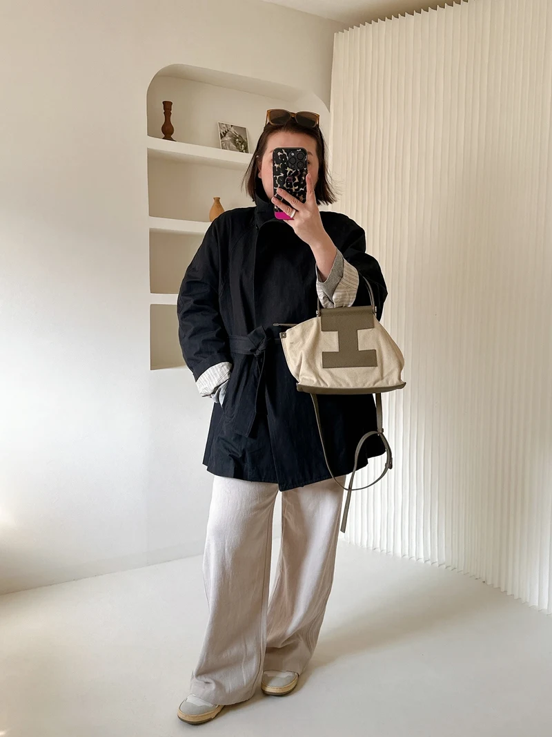 

Non-Korean Sle High Collar Mid-Length Coat Special Offer Sve Roll-Up Design Ladies Faion Spring Season Chinese Production