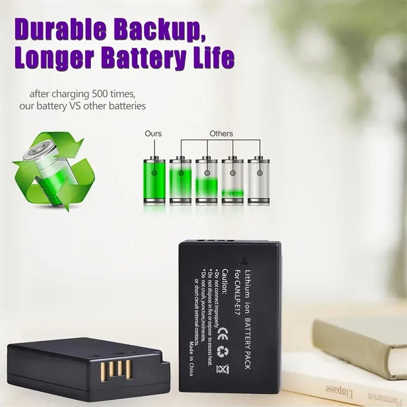 LP-E17 Battery + LED Built-in USB Dual Charger 1500mAh LP E17 for Canon EOS RP, Rebel SL2, SL3, T6i, T6s, T7i, M3, M5, M6,250D