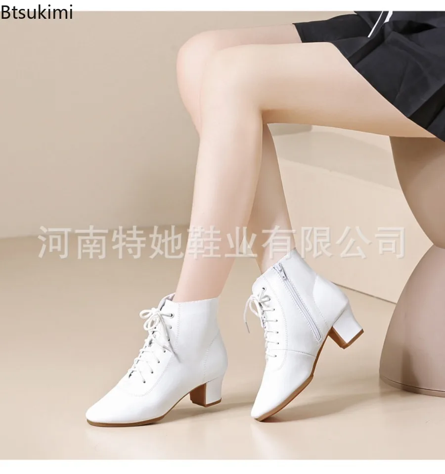 2026 New Women's Ballroom Latin Dance Shoes Jazz Modern Dance Shoes Lace Up Dancing Boots White Black Sports Dancing Sneakers