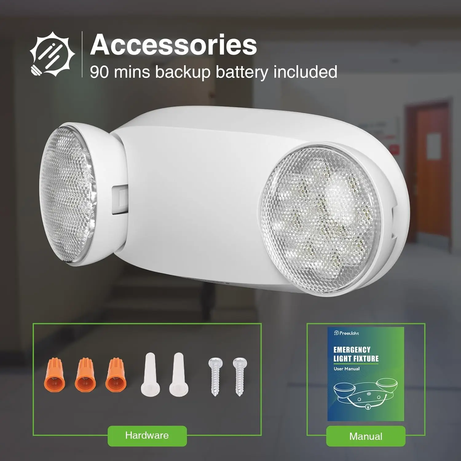 

4 Pack Emergency Lights for Business, with Battery Backup,Hard Wired, UL 924 Certified,AC 120/277V,Two Head Adjustable