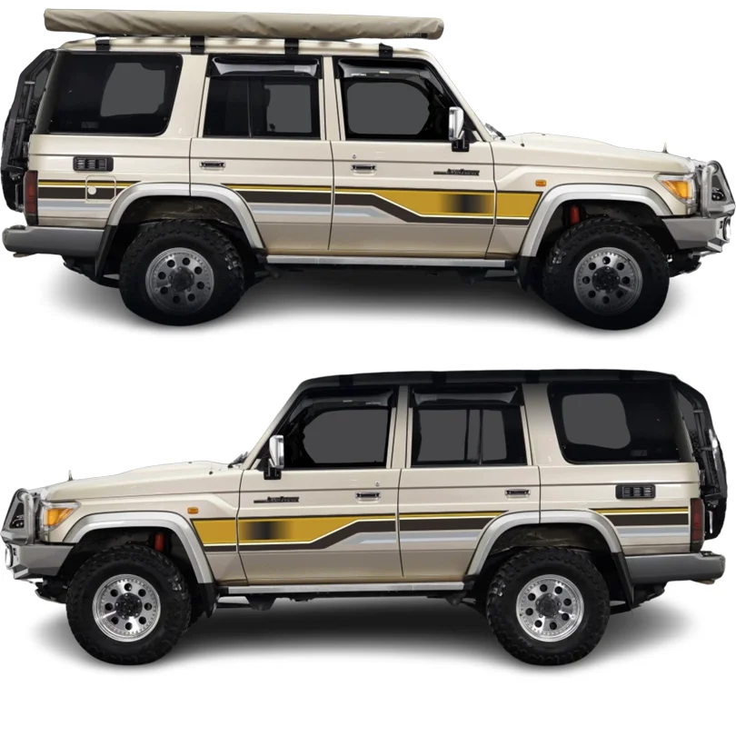 

Pair 4x4 Off Road Car Decal Side Yellow Waistline Stripe Sticker Vinyl Graphics Wrap Film for Toyota Land Cruiser LC76