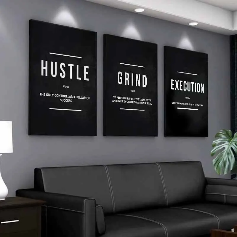 Grind Hustle Execution Motivational Quote Canvas Wall Art  Inspirational Posters Prints for Living Room Home Decor Unframed