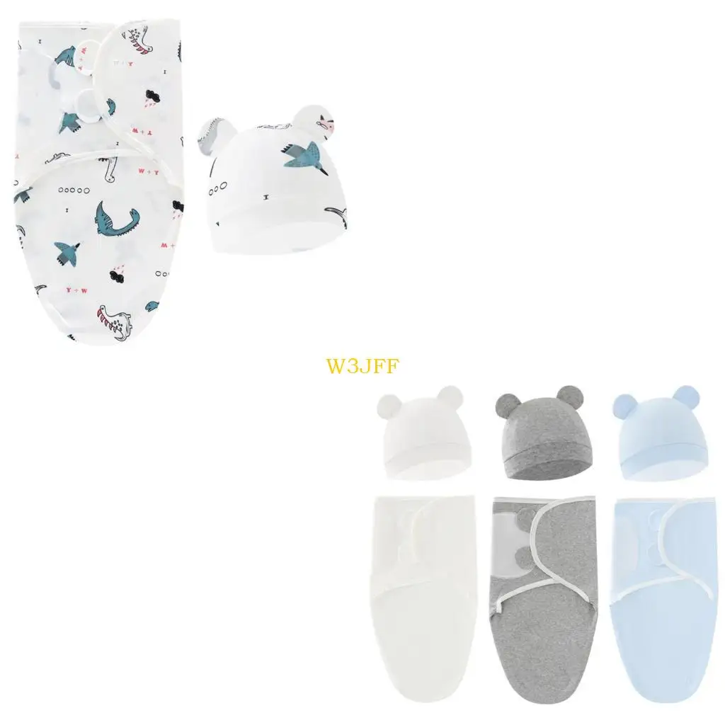 W3JF Kids Baby Swaddle Koc z zestawem kapeluszu na 0-3 miesiące Regulowany nowonarodzony zestaw puchowych