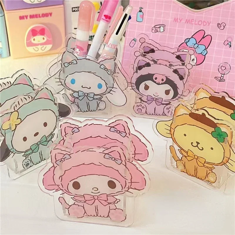 Cute Cartoon Acrylic Sanrio Hellokitty Kuromi MyMelody Pen Holder Student Supplies Transparent Multi-functional StorageOrnaments