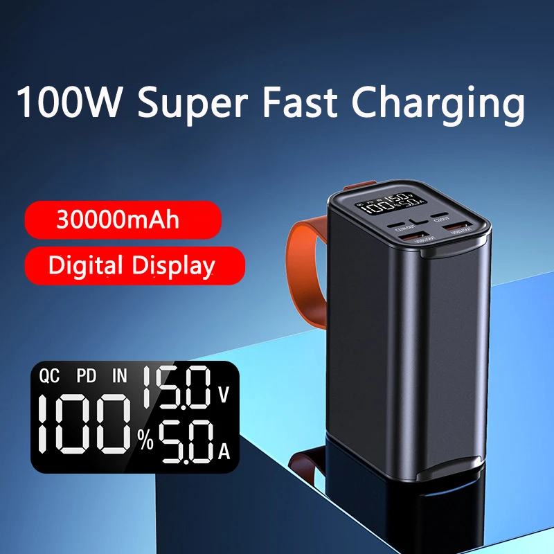 100W Super Fast Charging Power Bank Dual USB Port 30000mAh Portable Charger Powerbank for iPhone 15 Laptop Xiaomi Spare Battery