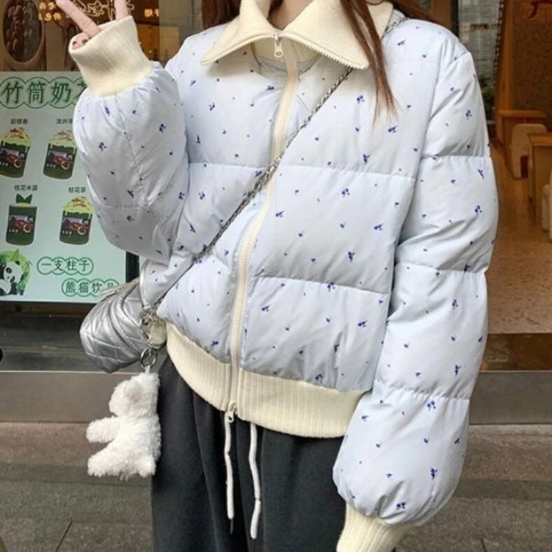 Super fairy floral printing fashion cotton-padded jacket female student winter new personality loose and thicker