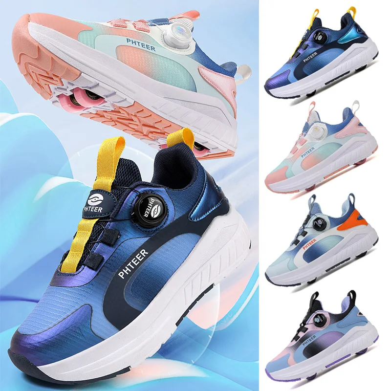 

Children's flashing Skate Shoes Student Style Removable Wheels Boys Girls Sports Shoes four- Wheels For Kids