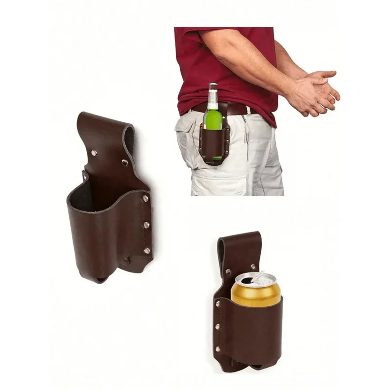 1pc Classic PU Leather Bottle Holders Belt Waist Bag Beer Bottle Case Travel Outdoor Creative Portable Mountaineering Fanny Pack