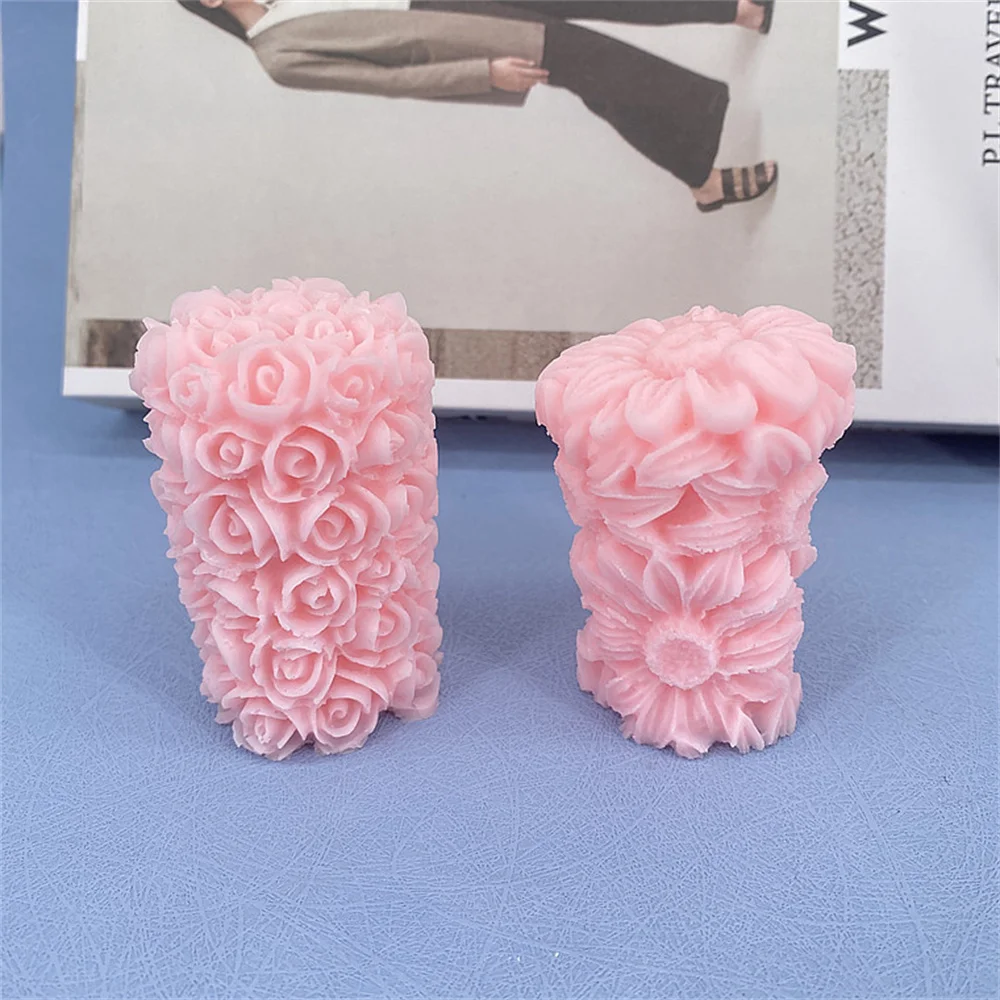 3D Butterfly Heart Rose Carving Cylinder Silicone Candle Mold Handmade Flower Relief Craft Plaster Resin Mould Soap Making Tools