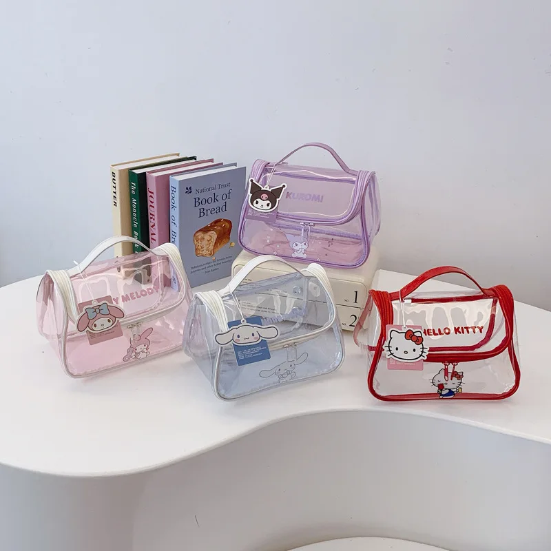 

Sanrio подлинный авторизованный милый мультфильм красочный прозрачный большой емкости портативный туалетный чехол косметичка ручная переноска для макияжа