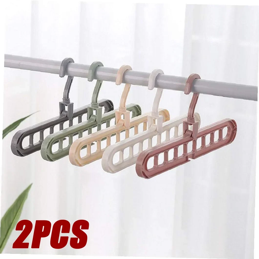 2PCS Multi-functional 9-hole Clothes Hanger Organizer Space Saving Folding Magic Hanger Drying Rack Scarf Clothes Storage Supply