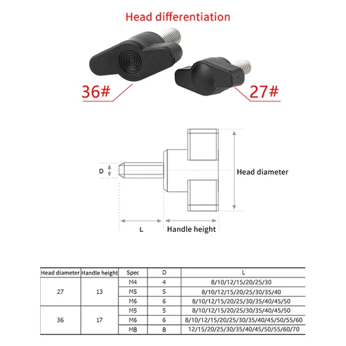 Imagen 2 del producto Pernos de mango de apriete manual de acero inoxidable M4 ~ M8 304, perilla de mano de baquelita con mango en Z, tornillos con mango en T para pulgar ajustables mecánicamente