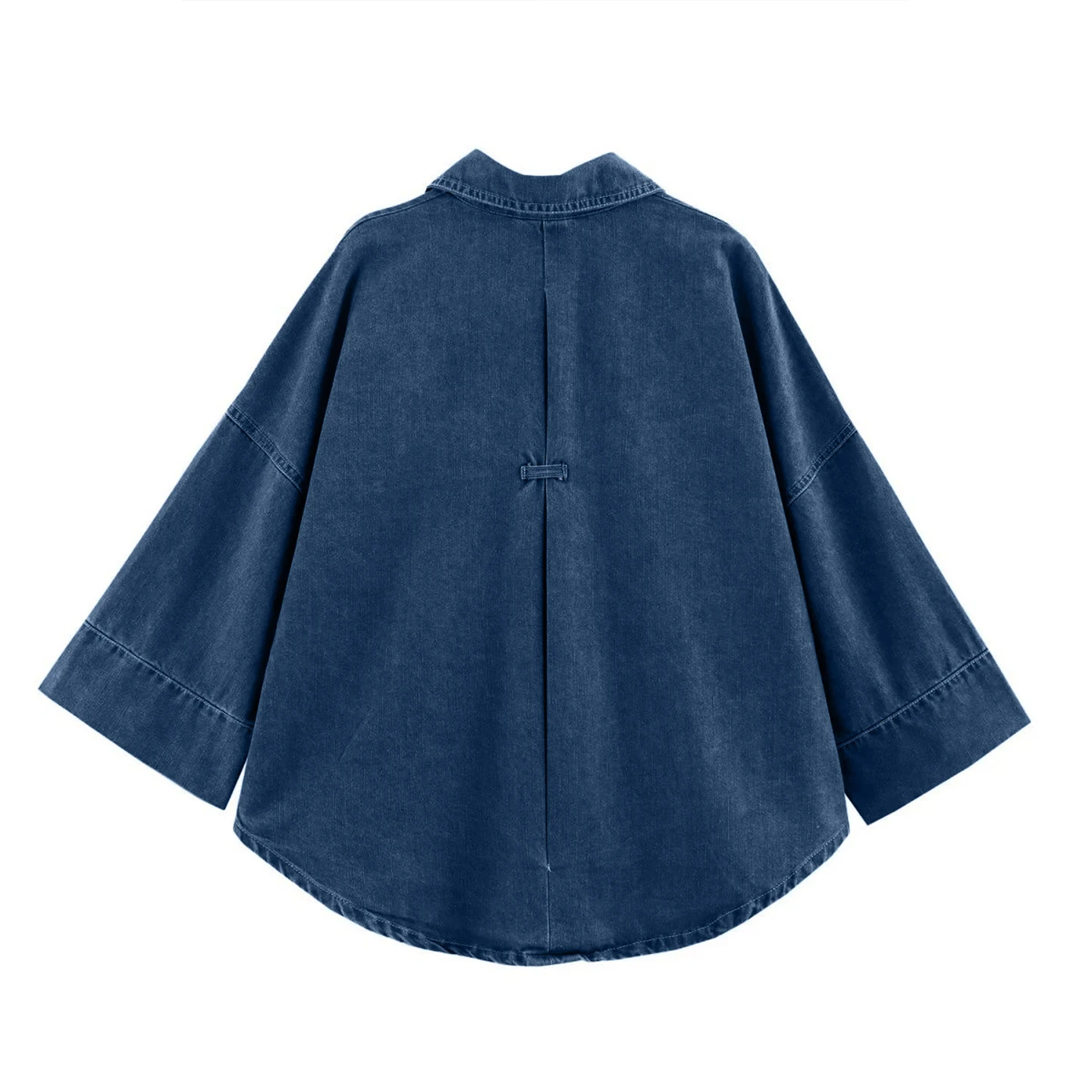 CH Letter Embroidered Solid Color Denim Three Quarter Sleeve Shirt Women Point Collar Oversized Fit Cool Edgy Style Casual Tops view 6