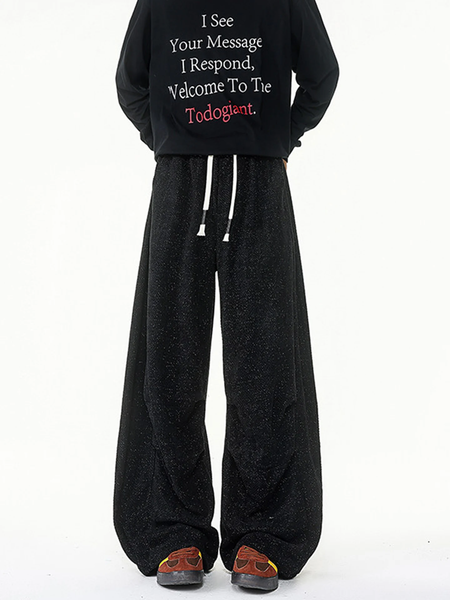 

Мужские брюки свободного кроя с отворотами, осенние повседневные спортивные штаны с эластичным поясом