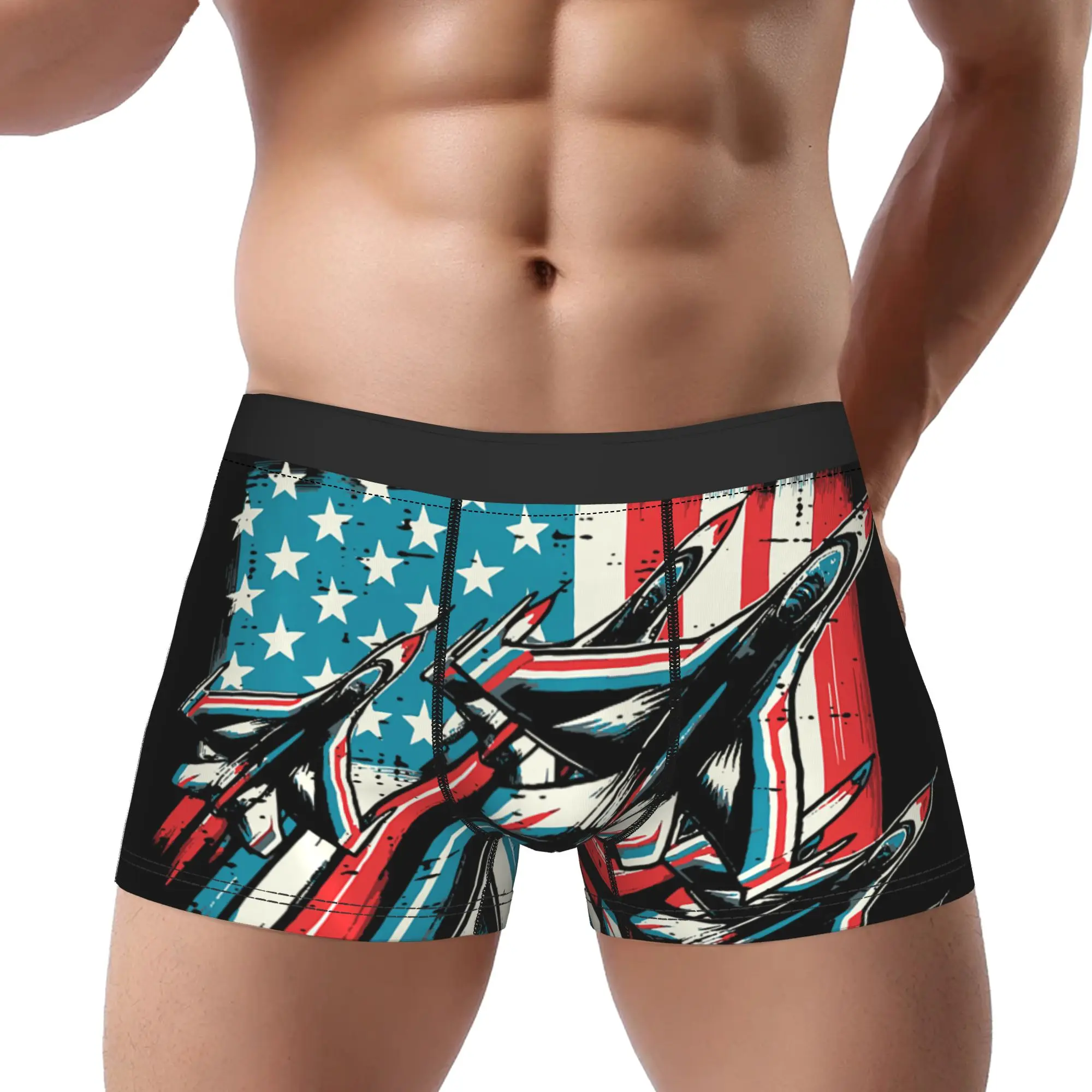 Jets American Flag Airplane Memorial Day Underpants Breathbale Panties Man Underwear Print Shorts Boxer Briefs