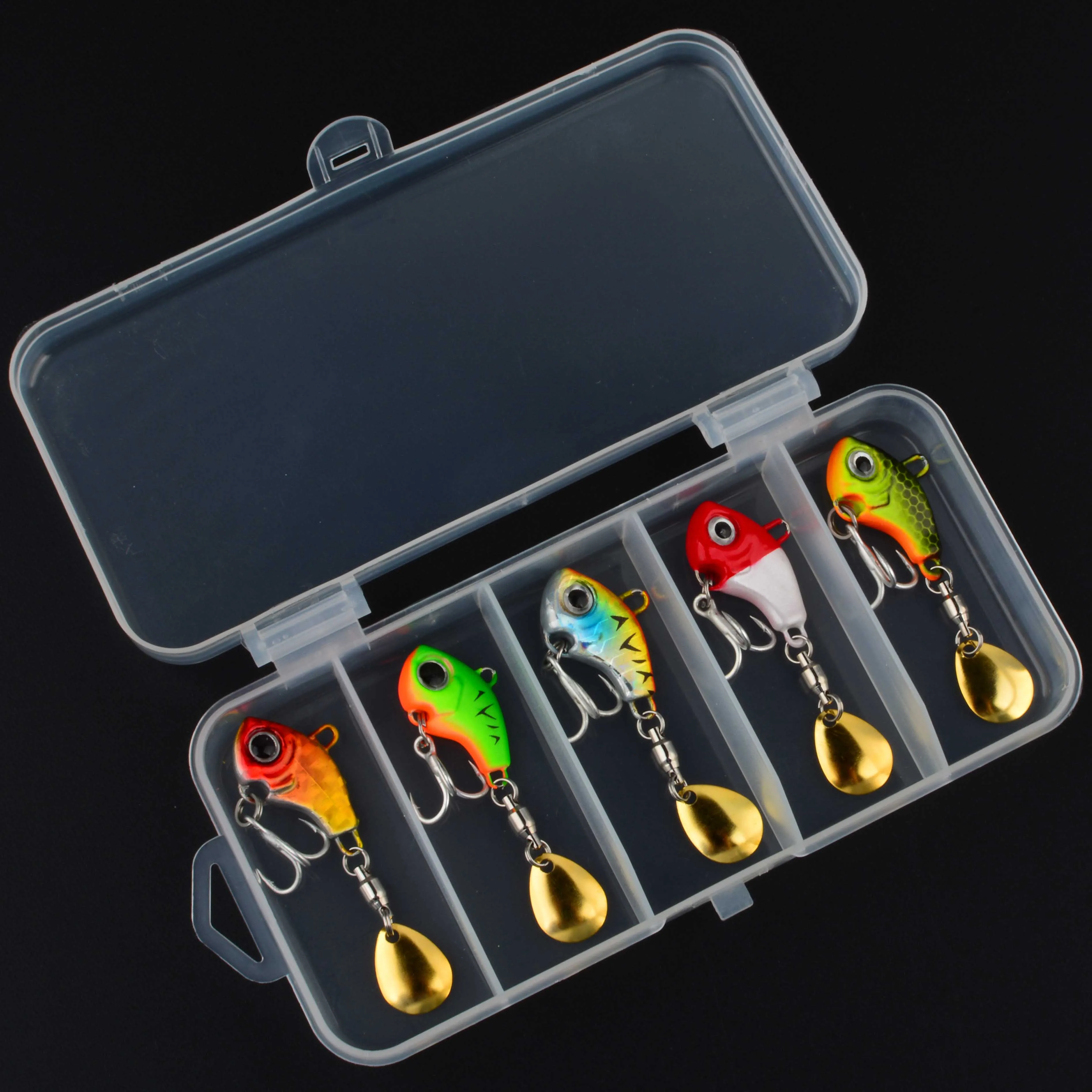 5pcs Vibrating Spinner Spoon Fishing Lures Colorful Metal Vib Jigs with Hooks, Durable Hard Baits for Trout & Winter Fishing view 3
