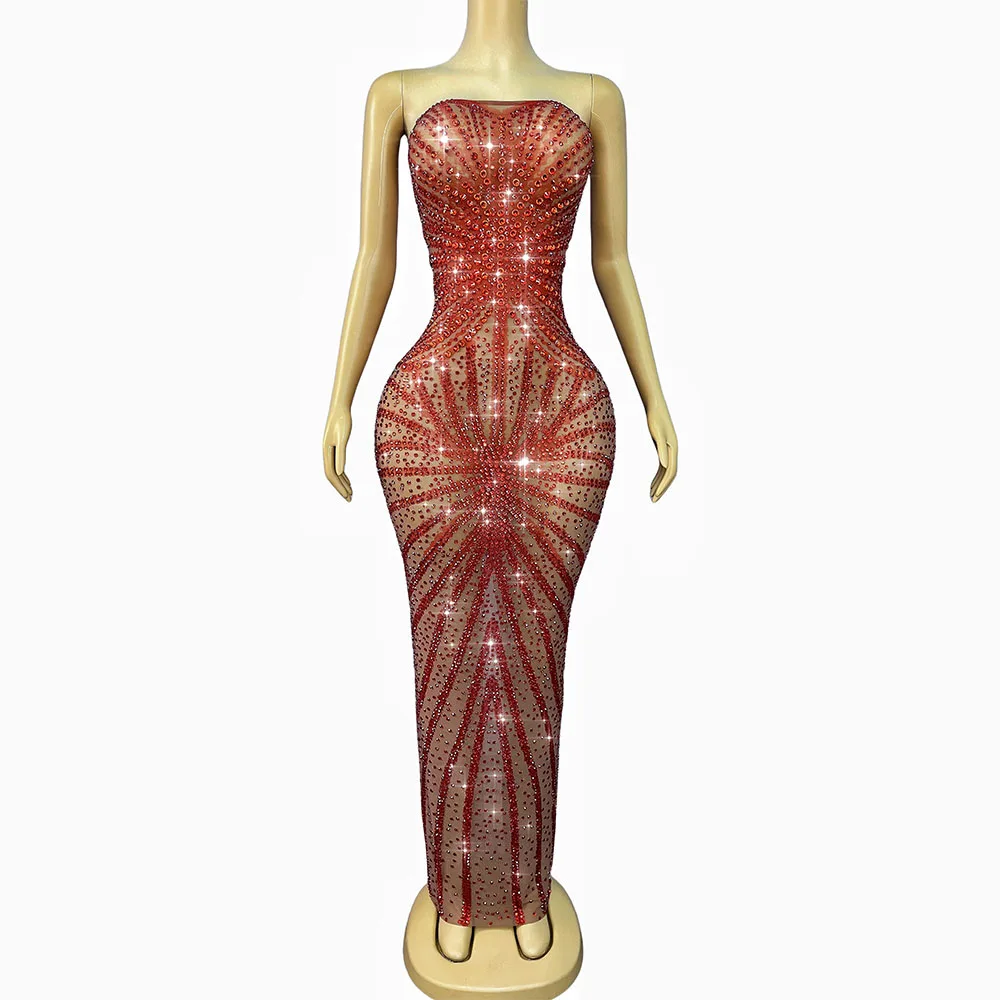 Vestido sin mangas con diamantes de imitación, rojo y azul brillante, para noche, celebración de cumpleaños, traje de baile Sexy sin espalda, ropa para sesión de fotos y graduación