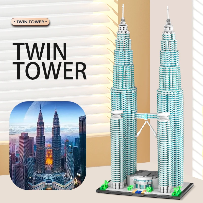 5839PCS Twin Tower House Buildings Blocks 1:800 Scale Model MOC-136651 City Street View Srchitecture Brick Toys Adults Kids Gift