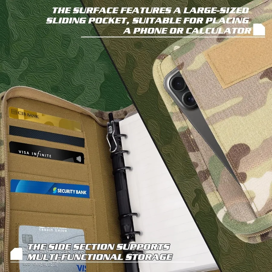 Raccoglitore ad anelli per padfolio militare con 80 fogli 160 pagine di quaderno militare in carta a fogli con organizer per padfolio con cerniera Refilla